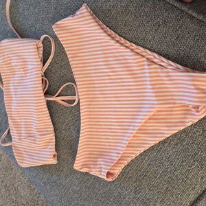 Striped Orange and White Bikini Set